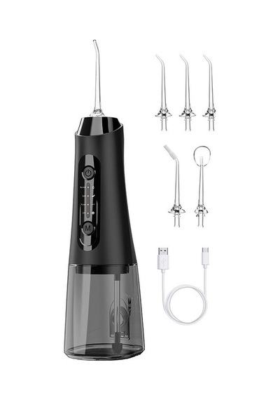 Robeve Auhma Amf11 Şarjlı Ağız Duşu 320ml Su Hazneli 4 Modlu Ipx7 Su Geçirmez Type-c Hızlı Şarjlı 5 Başlıklı Profesyonel Ağız Ve Diş Temizleme Cihazı Siyah