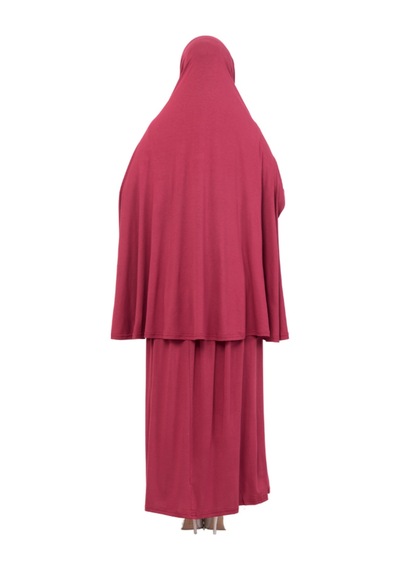 Modish Group İki Parça Namaz Elbisesi Uzun Pamuklu Tesettür Giyim Abaya & Başörtüsü Set Kırmızı