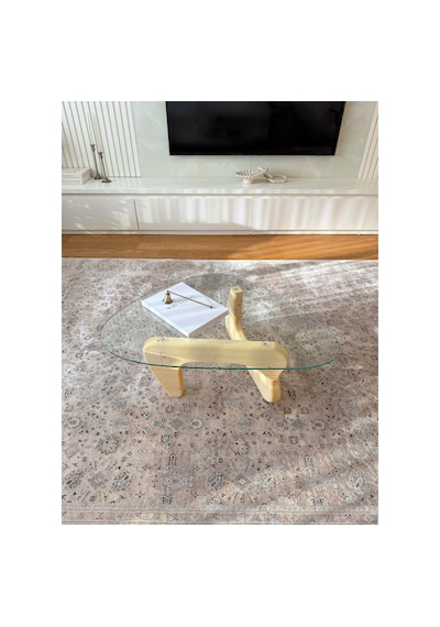 Orta Sehpa - Naturel Renkli Asimetrik Model 90x65 Cm Temperli Cam Ahşap Orta Sehpa - Naturel Renkli Asimetrik Model 90x65 Cm Temperli Cam Ahşap