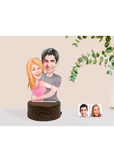 Kişiye Özel Sevgililer Karikatürlü Dekoratif 3D Biblo Led Işıklı (481495693)