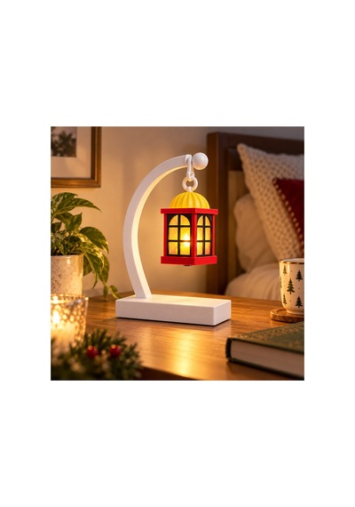 Dekoratif Standlı Askılı Led Mumlu Masaüstü Gece Lambası Yılbaşı Feneri 22.5 Cm Pilli Mum Dahil Açık Altın