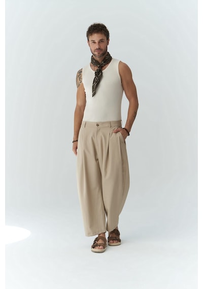 Mai Collection Mai Studios Co. Hector Bej Geniş Paça Erkek Pantolon Bej