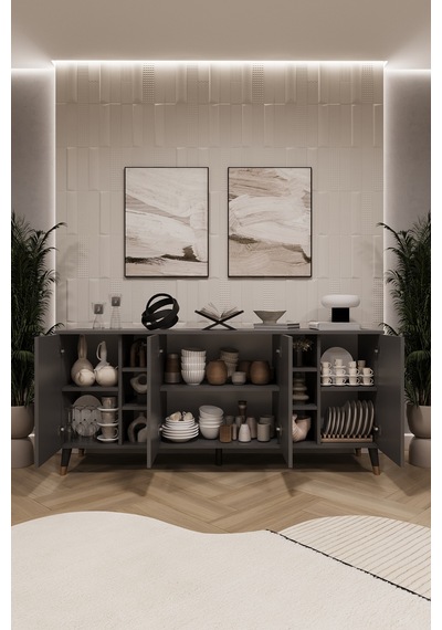 Asra Trend Lüks Konsol Tv Ünitesi %100 Mdf Salon Ve Yemek Odası Ünitesi Knsl05 Koyu Gri
