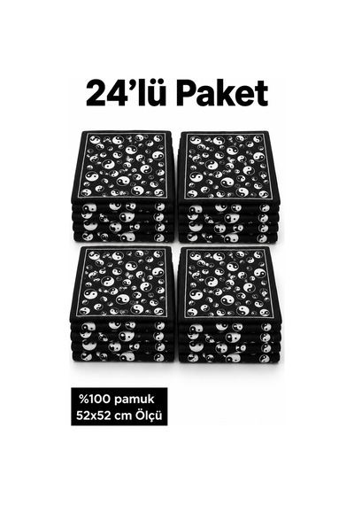 Herşeynota 24 Lü Siyah Yin Yang Desenli 52x52 Cm %100 Pamuk Fular Bandana Seti Çok Renkli