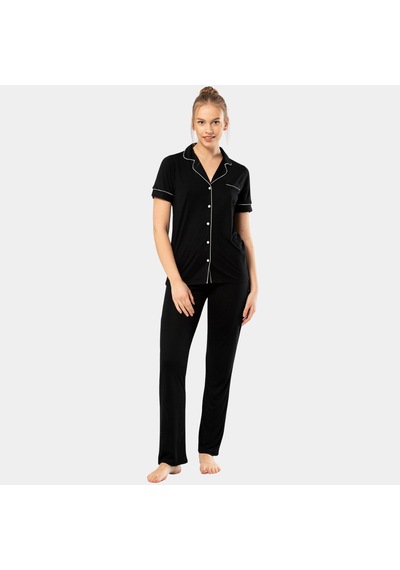 Türen Düz Kısa Kollu Gömlek Yaka Pijama Takım 3368/siyah Siyah