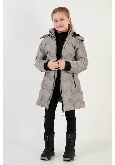 Lela Peluş Astarlı Yakası Suni Kürklü Çıkarılabilir Kapüşonlu Kışlık Kız Çocuk Mont 5761905 Silver