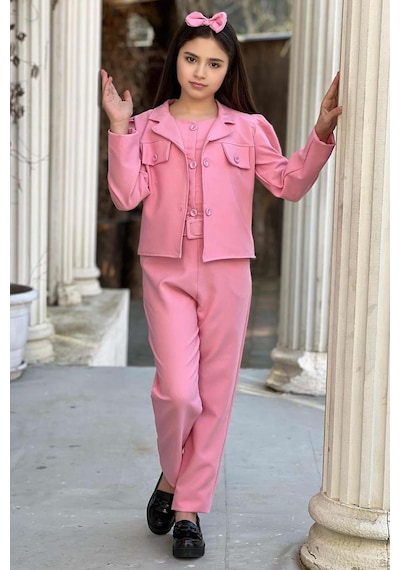 Riccotarz Kız Çocuk Kolsuz Penye Gömlek Cep Detaylı Blazer Ceket Kemerli Pantolon Pembe Alt Üst Takım Pembe Riccotarz Kız Çocuk Kolsuz Penye Gömlek Cep Detaylı Blazer Ceket Kemerli Pantolon Pembe Alt Üst Takım Pembe