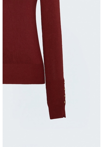 Sateen Uzun Kol Çıt Çıt Detaylı Triko - Kırmızı-137919