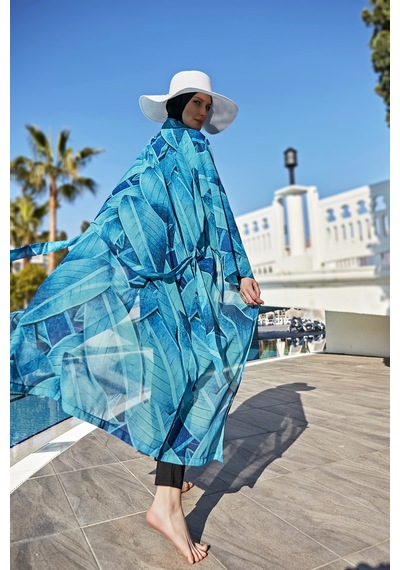 Remsa Mayo Remsa Tesettür Mayo Üzerine Tek Kaftan Kimono Pareo Rp014 Berrin Siyah