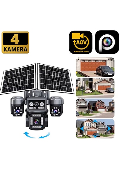 4 Kameralı E-sım Güneş Enerjili Güvenlik Kamerası Çift Güneş Pa