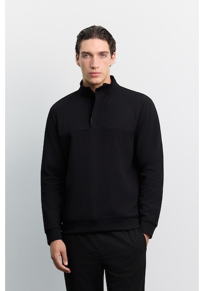 Avva Erkek Siyah Dik Yaka Fermuarlı Kolay Ütülenen Pamuklu Regular Fit Sweatshirt A62y1222