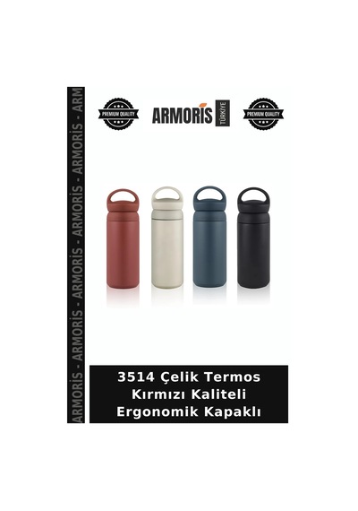 3514 Çelik Termos Kırmızı Kaliteli Ergonomik Kapaklı Çok Renkli