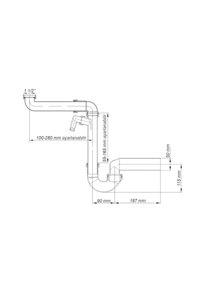 Dallmer Yer Kazandıran Lavabo Sifonu Evye Sifonu 1 1/2'' Bağlantı Ağızlı 50'Lik Koku Önleyici Gider