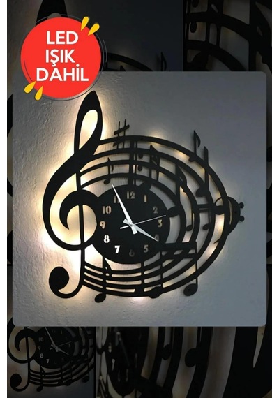 Led Işıklı Ahşap Müzik Duvar Saati Sessiz Dekoratif Modern Siyah Led Işıklı Ahşap Müzik Duvar Saati Sessiz Dekoratif Modern Siyah