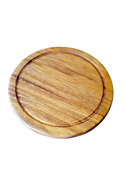 F&s Woodart Tek Parça Masif İroko Ağacı 25 Cm Yuvarlak Oluklu Pizza Sunum Kesme Sunum Tahtası Kahverengi