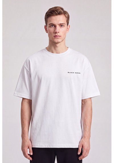 Black Nova Oversize Baskılı Unisex Tişört Race Flags Beyaz