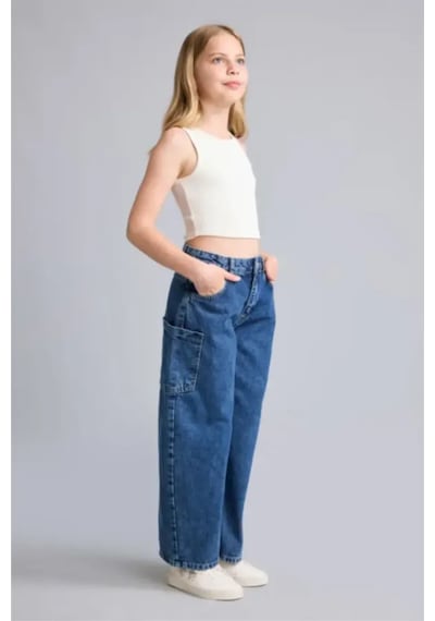 Defacto Baggy Fıt Jean Lacivert Pantolon Kız Çocuk H8896a826aunm34 Mavi-nm34