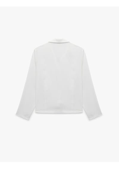 Koton Slim Fit Kaçık Yaka Uzun Kollu Saten Gömlek Kırık Beyaz 7wak60064pw Ekru