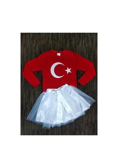 Çlm Store Ayyıldızlı Penye Tütü Etek Takım Kırmızı Kırmızı