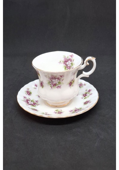 Sweet Violets Bone China Antika Duble Boy Porselen Kahve Fincanı Ve Tabağı 2 Parça 120 Ml Menekşe