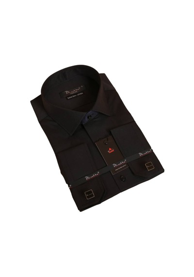 Dicotto Siyah Ekstra Dar Kesim Likralı Esnek Micro Kumaş Kol Düğmeli Slim Fit Erkek Gömlek - 195-6 001