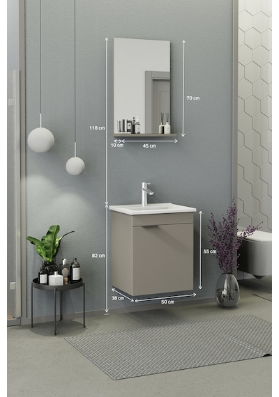 Biani Fix Arya Slım 50 Cm Banyo Dolabı,Seramik Lavabolu, Aynalı,Lavabo Dahil,Mdf,Latte Biani Fix Arya Slım 50 Cm Banyo Dolabı,Seramik Lavabolu, Aynalı,Lavabo Dahil,Mdf,Latte