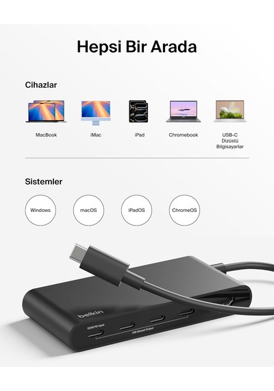 Belkin Usb-c Hub, 5 Portlu Hub, 4k Hdmi Görüntüleme, 60hz, 100w G