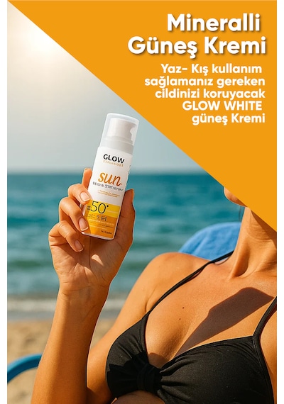 Glow White Hassas Ciltler için Mineral Güneş Kremi SPF50+ 50 ML