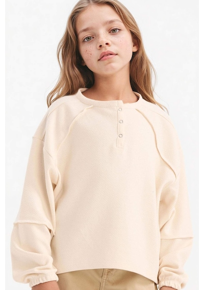 Defacto Kız Çocuk Oversize Geniş Kalıp Bisiklet Yaka Düğmeli Sweatshirt G1712a825auer140 Ekru-er140