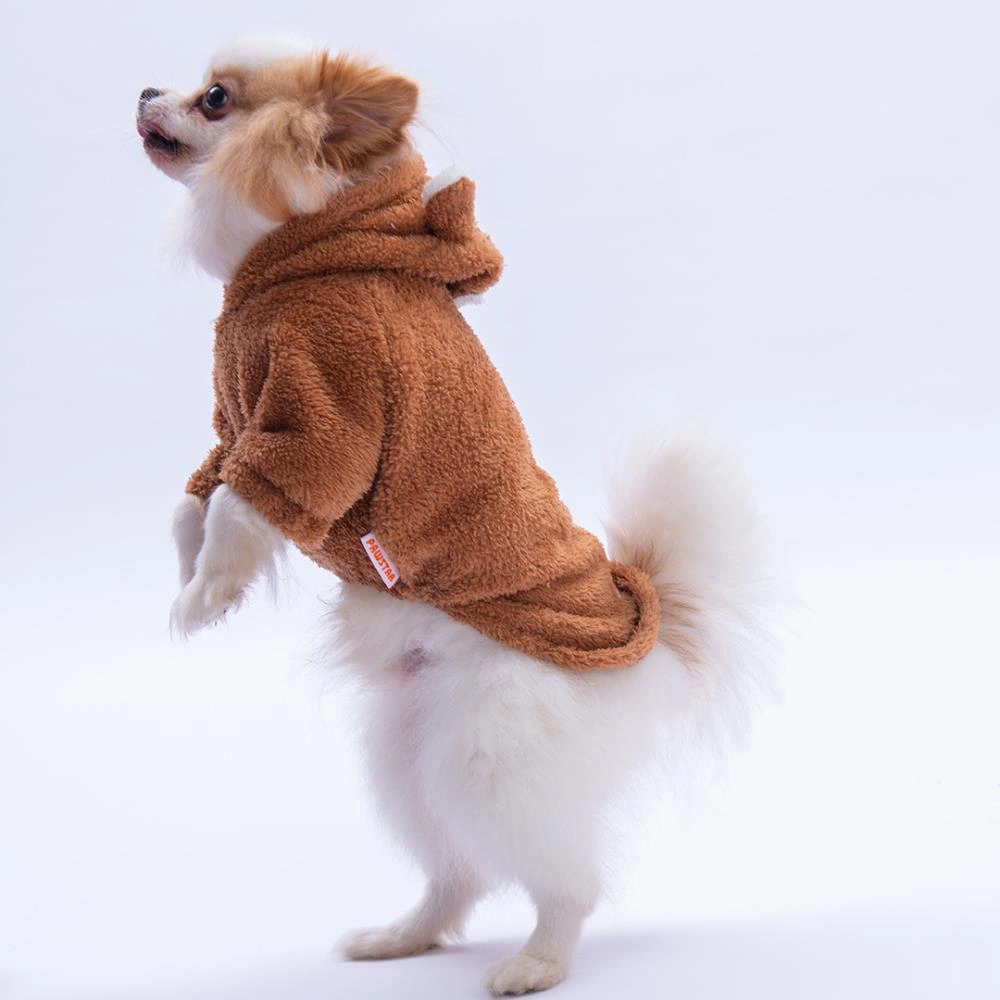 Kahverengi Lucca Teddy Hoodie Ayı Kulaklı Peluş Köpek Kıyafeti Kedi Kıyafeti Köpek Sweati