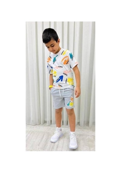Mnk Baby & Kids Erkek Çocuk Baskılı Şortlu Yazlık Takım M00710 Gri