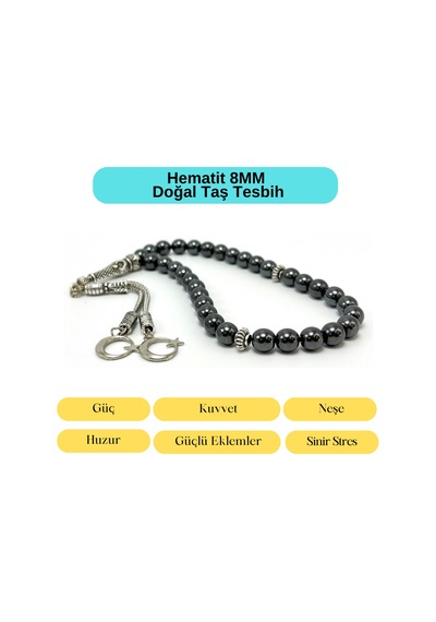 Sertifikalı Hematit 8mm 33lük Doğal Taş Tesbih