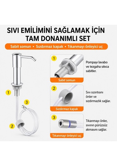 Ankastre Sıvı Sabunluk Pompası Tezgah Üstü Deterjanlık Uzatma Hortumlu Gümüş Diğer