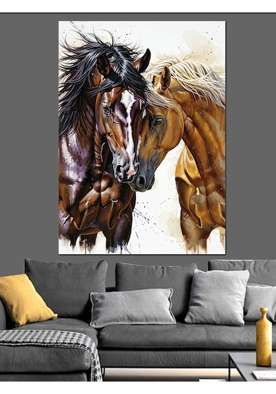 Ahşap Tablo İki Atın Sevgi Dolu Anı Yiyecek Ve İçecek Tabloları