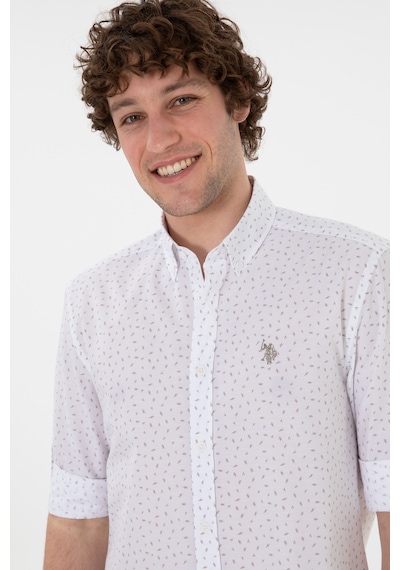 U.S. Polo Assn. Erkek Taş Baskılı Beyaz Gömlek 50306371-VR049