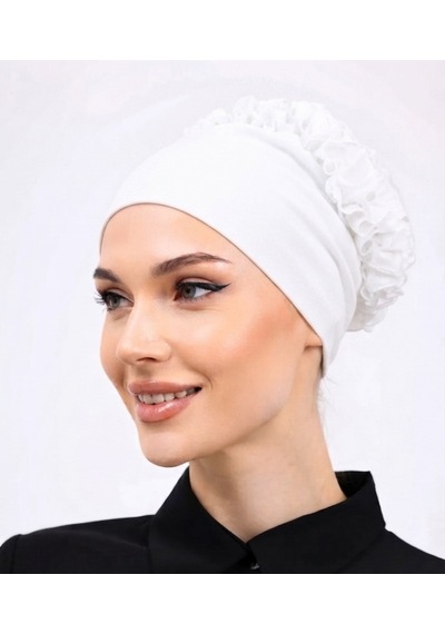 Alivascarf Kaymayan Fırfırlı Silikonlu Dikişsiz Kaymaz Bone Kadın Tesettür Bağlamalı İç Bone Beyaz