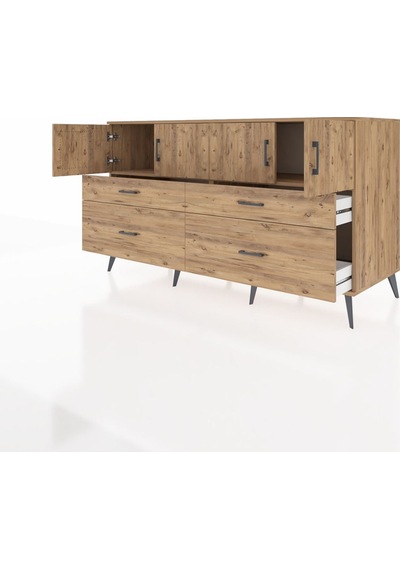 Kronos Konsol 2 Raflı 4 Çekmeceli 4 Kapaklı 176x59x99 Çam-çam Çam-çam