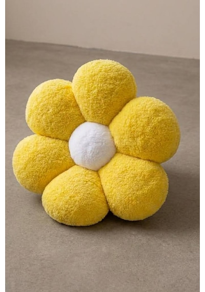 Soft Pelüş Papatya Dekoratif Yastık Bahar Şıklığında Kırlent Ve Minder 45x45 Çapında Sarı