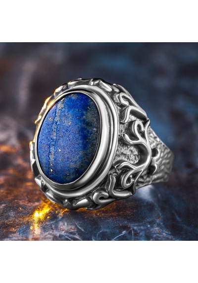 925 Ayar Gümüş Doğal Lapis Lazuli Taşlı Erkek Yüzük