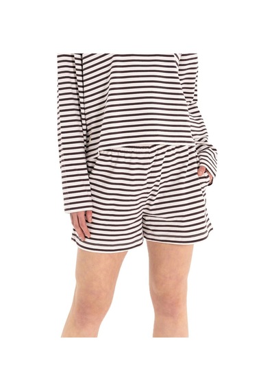 Inguz Stripe Pamuk Şort Siyah - Beyaz