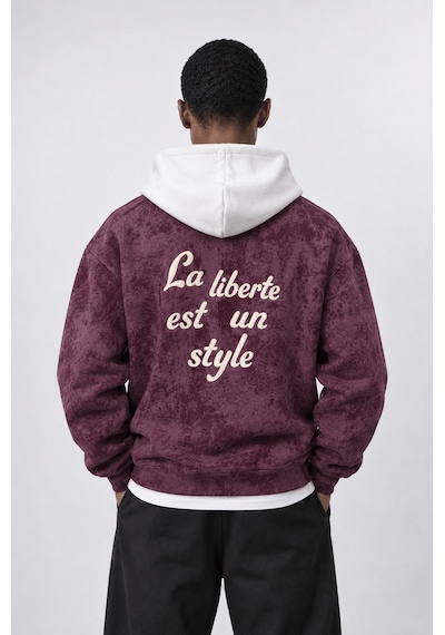 Respire Erkek Liberte Yazı Detaylı Yıkamalı Oversize Zip Bordo