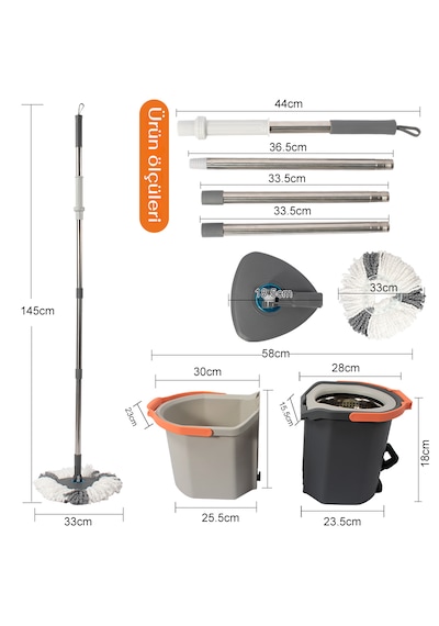 Pedallı Otomatik Mop Temizlik Seti 360 Döner Başlıklı 2 Adet Mikrofiber Bez