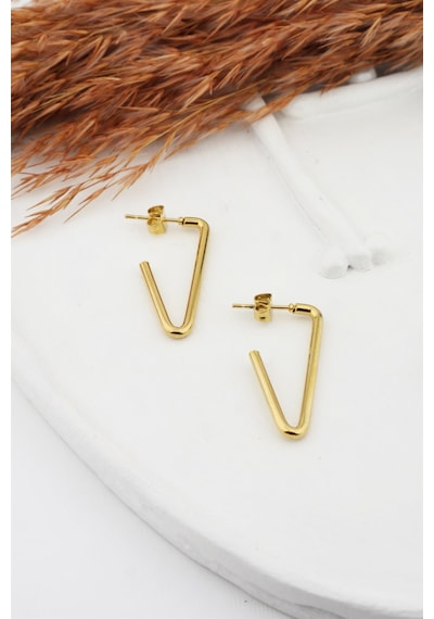 Byzeynaaksesuar Kadın Çelik Basic Geometrik 3 Cm V Model Küpe Çok Renkli