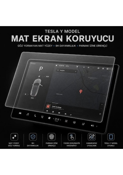 Tesla Model Y İle Uyumlu Mat Ekran Koruyucu 16 İnç Multimedya, 9h Esnek Nano Cam, Anti Glare