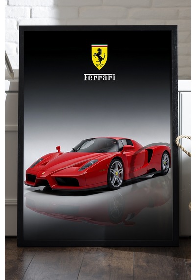 Ferrari F50 Siyah Ahşap Çerçeveli Poster, Dekoratif Araba Duvar Tablosu