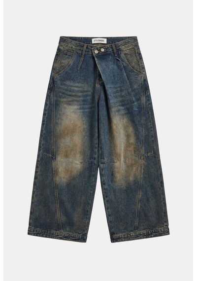 Kadın T.kot Rengi Palazzo Baggy Fit T17t Özel Tasarım Denim Jean Mavi