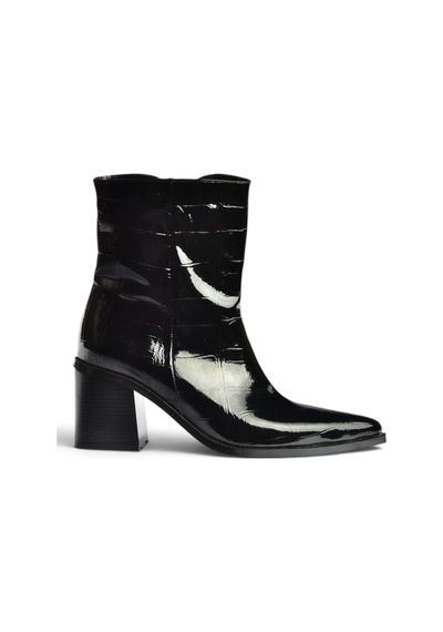 Fox Shoes Z308200411 Siyah Kroko Baskılı Kalın Topuklu Kadın Bot