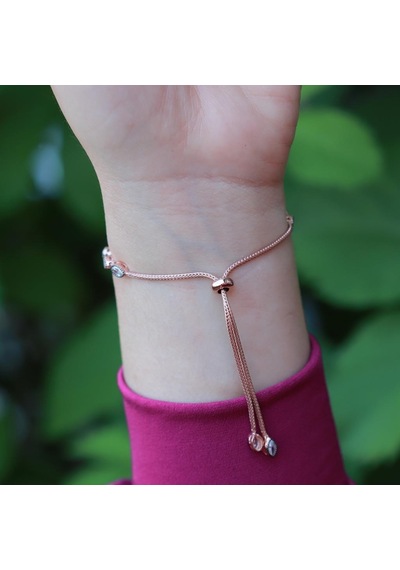Elmas Montür Asansörlü Rose Gold Kaplama Gümüş Su Yolu Bileklik Gümüş