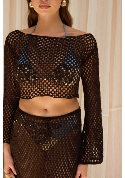 Mai Collection Forio Kahve Triko Crop Etek Takım