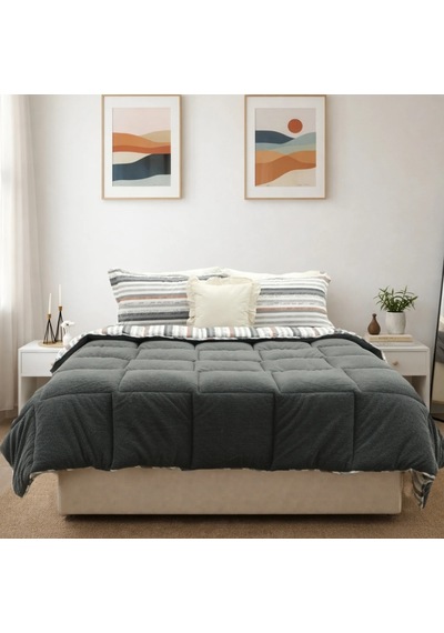 Sherpa Comforter Çift Kişilik Uyku Seti - Antrasit
